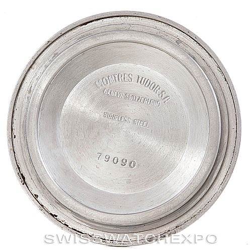 The image shows the inside view of the caseback of a Tudor Submariner 79090 Men's Stainless Steel Black Dial 79090 Men's Stainless Steel Black Dial watch, engraved with its model number 79090.