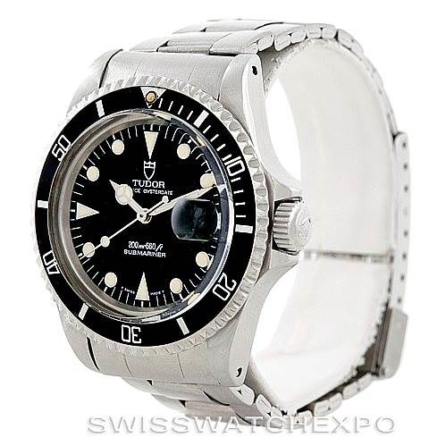 The image shows a Tudor Submariner 79090 Men's Stainless Steel Black Dial 79090 Men's Stainless Steel Black Dial watch at a front angle, highlighting the dial, bezel, and part of the bracelet.