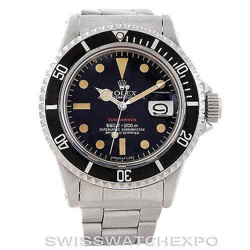 This is a front-view image of a Rolex Vintage Collection 1680 Men's Stainless Steel Black Dial 1680 Men's Stainless Steel Black Dial Submariner watch, showing the dial, bezel, and bracelet.