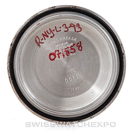 The image shows the inside case back of a Vintage Collection Rolex watch, displaying reference engravings and handwritten markings.