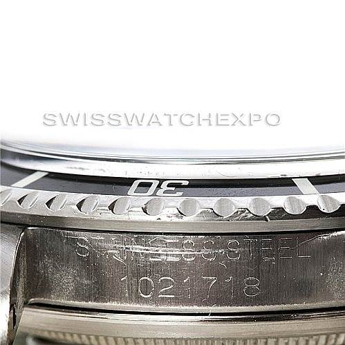 This image shows a close-up of the bezel and stainless steel case of the Rolex Vintage Collection 5512 Men's Stainless Steel  5512 Men's Stainless Steel  model.