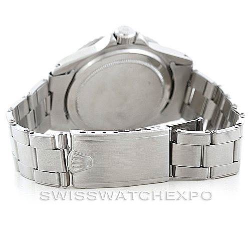 The image shows the back view of a Rolex Vintage Collection 5512 Men
s Stainless Steel  5512 Men
s Stainless Steel  watch, highlighting its stainless steel case and bracelet clasp.