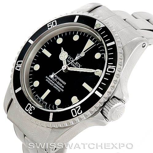 The image shows a close-up of a Rolex Vintage Collection 5512 Men
s Stainless Steel  5512 Men
s Stainless Steel  model watch, focusing on the face, bezel, and crown from a slightly angled view.