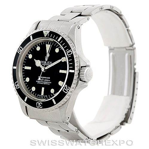 The image shows a side and front angle of a Rolex Vintage Collection 5512 Men
s Stainless Steel  5512 Men
s Stainless Steel  watch, including its dial, bezel, and bracelet.