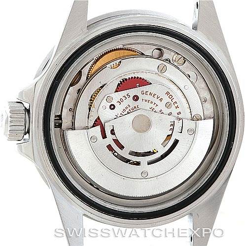 This image shows the back view of the Rolex Vintage Collection 168000 Men's Stainless Steel Black Dial 168000 Men's Stainless Steel Black Dial model, highlighting its internal movement and components.