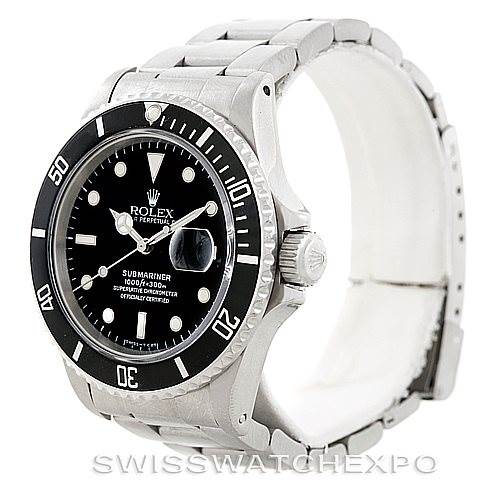 The image shows a front and slightly angled side view of a Vintage Collection Rolex Submariner watch, displaying its bezel, dial, and bracelet.