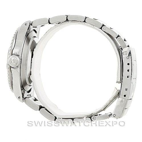 This image shows a side view of the Rolex Vintage Collection 16800 Men's Stainless Steel Black Dial 16800 Men's Stainless Steel Black Dial watch, highlighting the bracelet, crown, and clasp.