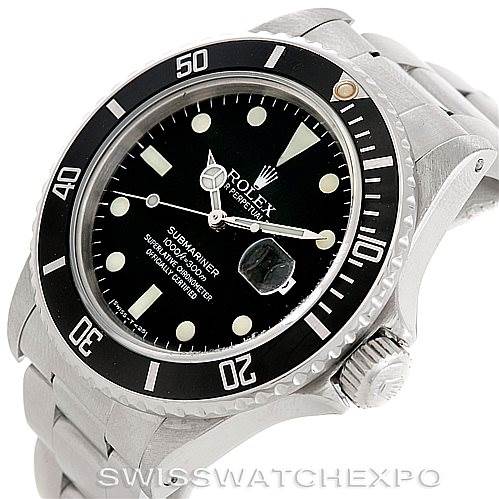 The image shows a Rolex Vintage Collection 16800 Men's Stainless Steel Black Dial 16800 Men's Stainless Steel Black Dial Submariner watch at a three-quarter angle, highlighting the dial, bezel, crown, and bracelet.