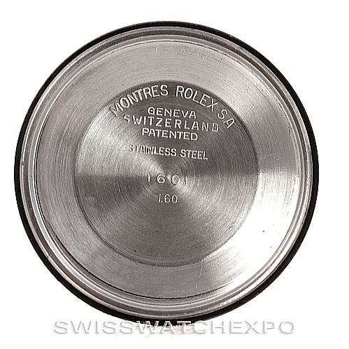 This image shows the inside of the back cover of a Rolex Vintage Collection 1603 Men's Stainless Steel Silver Dial 1603 Men's Stainless Steel Silver Dial model watch.