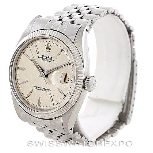This image shows a Rolex Vintage Collection 1603 Men's Stainless Steel Silver Dial 1603 Men's Stainless Steel Silver Dial watch from a three-quarter angle, highlighting its dial, bezel, crown, and bracelet.