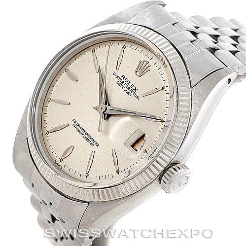 The Rolex Vintage Collection 1603 Men's Stainless Steel Silver Dial 1603 Men's Stainless Steel Silver Dial model is shown at a three-quarter angle, highlighting the dial, bezel, crown, and part of the bracelet.