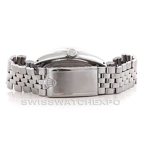 The image shows the clasp and bracelet of a Rolex Vintage Collection 1603 Men's Stainless Steel Silver Dial 1603 Men's Stainless Steel Silver Dial watch from the rear.