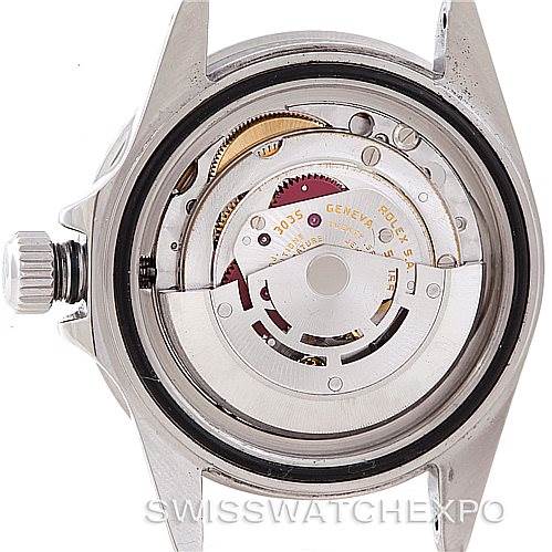 This image shows the back of a Rolex Vintage Collection 16800 Men's Stainless Steel Black Dial 16800 Men's Stainless Steel Black Dial watch, highlighting its internal mechanical movement.