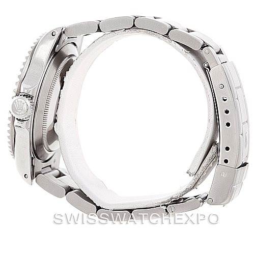 This image shows a side view of the Rolex Vintage Collection 16800 Men's Stainless Steel Black Dial 16800 Men's Stainless Steel Black Dial watch, highlighting its case, bracelet, and the crown.