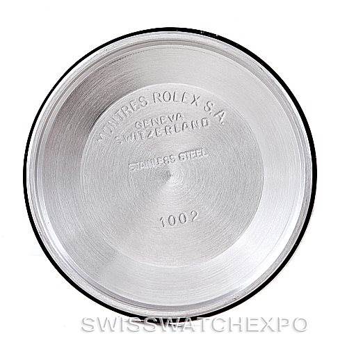 This is the inside view of the case back for a Vintage Collection Rolex watch, showing the stamped information.