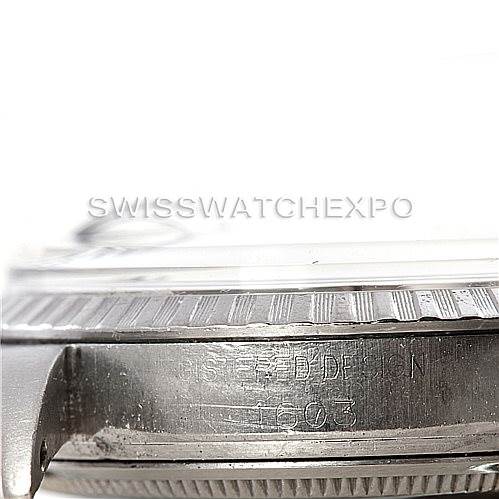 The image shows a close-up side view of the case and bezel of a Rolex Vintage Collection 1603 Men's Stainless Steel Silver Dial 1603 Men's Stainless Steel Silver Dial model.