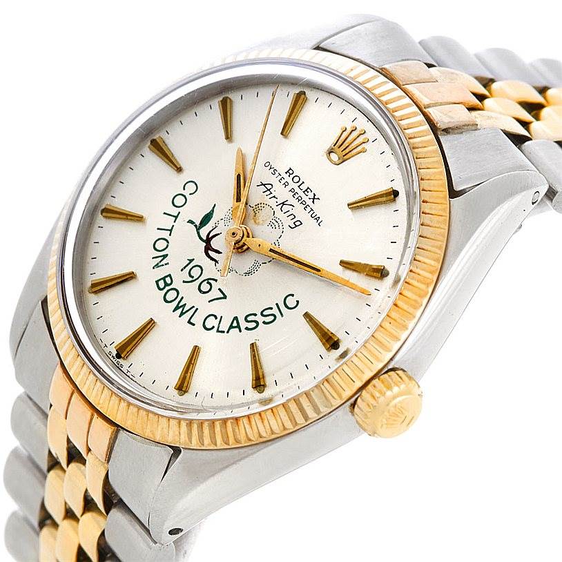 The image shows a slightly angled close-up of the Rolex Vintage Collection 5501 Men's Steel and Gold (two tone) Silver Dial 5501 Men's Steel and Gold (two tone) Silver Dial watch, highlighting the dial, bezel, and part of the bracelet.