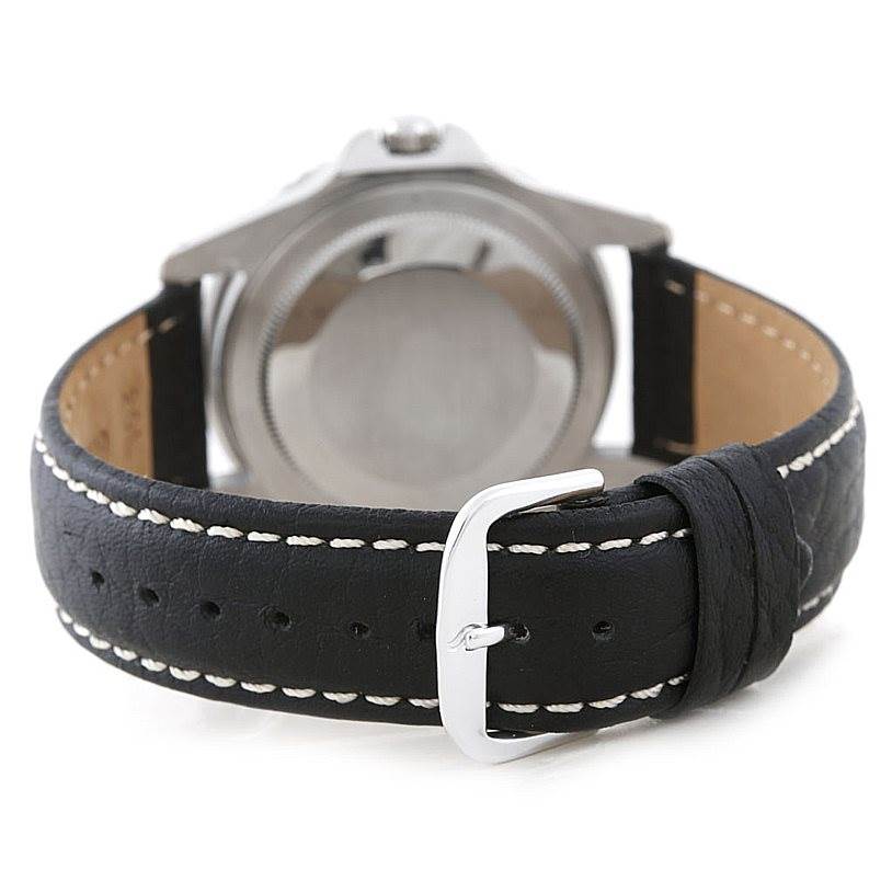 This image shows the back and buckle side of the black leather strap for a Rolex Vintage Collection 1675 Men's Stainless Steel Black Dial 1675 Men's Stainless Steel Black Dial watch.