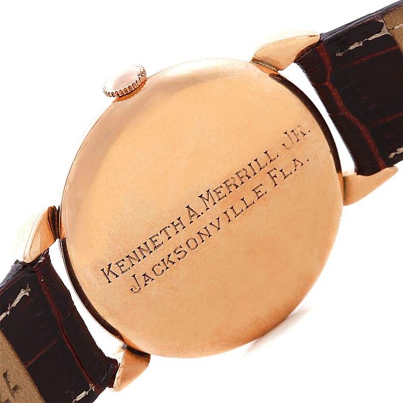 The image shows the case back and part of the strap of the Rolex Vintage Collection 4273 Men's Rose Gold Pink Dial 4273 Men's Rose Gold Pink Dial watch.