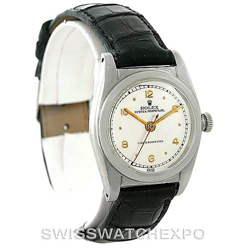 The image shows a Rolex Vintage Collection 2940 Men's Stainless Steel Silver Dial 2940 Men's Stainless Steel Silver Dial model from a front angle, highlighting the dial, bezel, case, and leather strap.