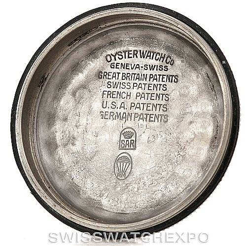 The image shows the inner case back of a Rolex Vintage Collection 2940 Men's Stainless Steel Silver Dial 2940 Men's Stainless Steel Silver Dial watch, featuring various patent details.