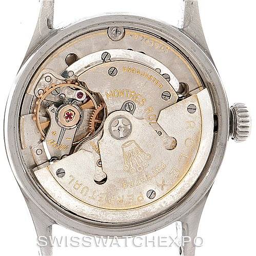 This image shows the back view of the Rolex Vintage Collection 6518 Men's Stainless Steel Black Dial 6518 Men's Stainless Steel Black Dial model, revealing the intricate internal mechanism.