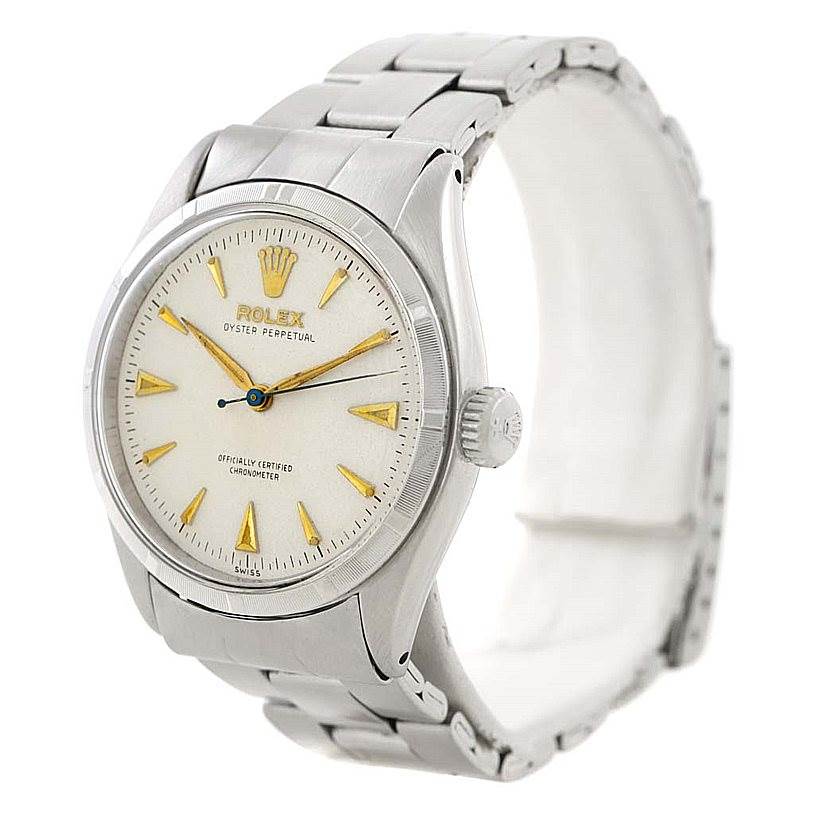 The image shows a Rolex Vintage Collection 6285 Men's Stainless Steel Silver Dial 6285 Men's Stainless Steel Silver Dial watch, angled to display its face, bezel, crown, and part of the bracelet.