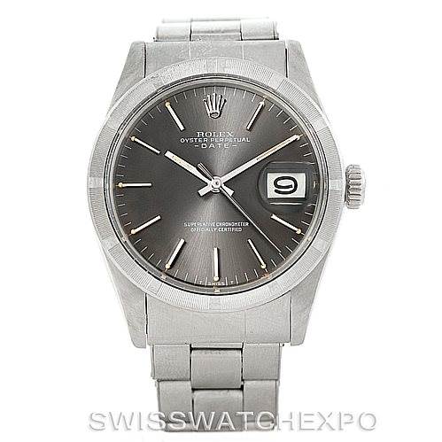 This image shows a front view of the Vintage Collection Rolex watch, displaying the dial, hands, date window, and stainless steel bracelet.