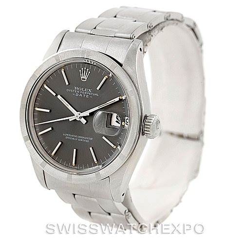 The image shows a Rolex Vintage Collection 1501 Men's Stainless Steel Grey Dial 1501 Men's Stainless Steel Grey Dial watch from a front angle, highlighting the face, bezel, and part of the bracelet.