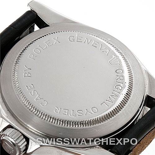 The image shows the back case of a Tudor Submariner 7928 Men's Stainless Steel Black Dial 7928 Men's Stainless Steel Black Dial watch, detailing its Rolex Geneva Oyster case.