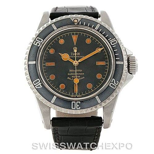 The image shows a front-facing view of a Tudor Submariner 7928 Men's Stainless Steel Black Dial 7928 Men's Stainless Steel Black Dial watch, displaying the dial, bezel, and a portion of the strap.