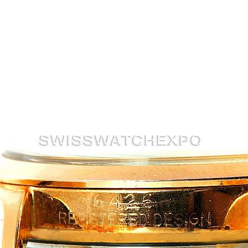 The image shows the side of a Rolex Vintage Collection 6426 Men's Silver Dial 6426 Men's Silver Dial watch, focusing on the engraved "REGISTERED DESIGN" text.