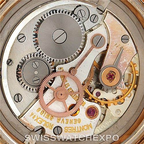 This close-up image of the Rolex Vintage Collection 6426 Men's Silver Dial 6426 Men's Silver Dial model showcases the intricate internal gears and movement mechanism of the watch.