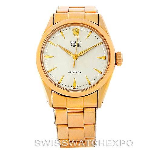 This image shows a front view of a Vintage Collection Rolex watch, highlighting the dial, hands, crown, and bracelet.