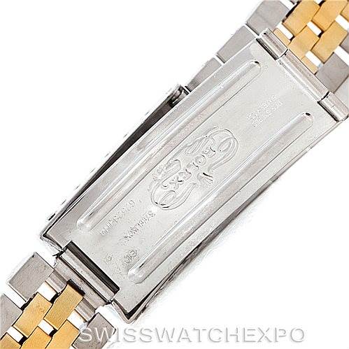 This image shows the clasp of the two-tone bracelet of a Vintage Collection model by Rolex.