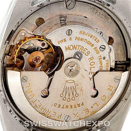 This is a close-up view of the internal mechanism of a Vintage Collection Rolex watch.