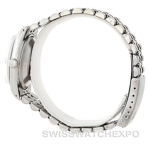 Side view of the Rolex Vintage Collection 15000 Men's Stainless Steel Blue Dial 15000 Men's Stainless Steel Blue Dial watch showing the case, crown, and bracelet.