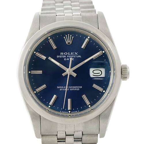 Photo of Rolex Date Steel Blue Dial Vintage Mens Watch 15000