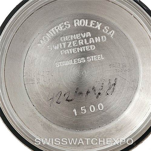 The image shows the back case of a Vintage Collection Rolex watch, highlighting the brand's engravings and model number, 1500.