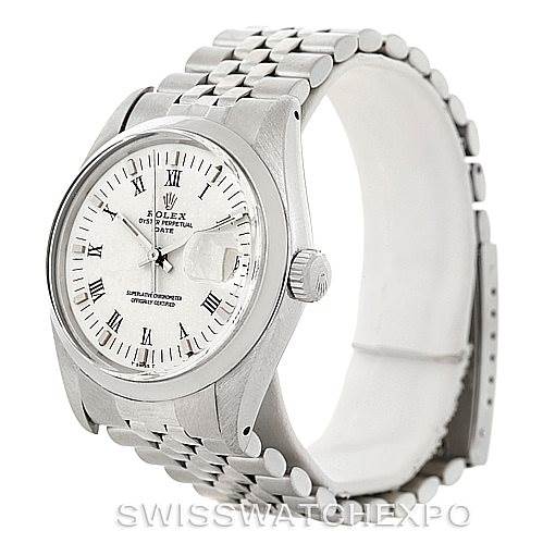 The image shows a Rolex Vintage Collection 1500 Men's Stainless Steel White Dial 1500 Men's Stainless Steel White Dial watch angled slightly to the side, displaying its face, bezel, crown, and part of the bracelet.