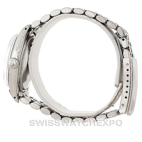 The image shows a side view of the Rolex Vintage Collection 1500 Men's Stainless Steel White Dial 1500 Men's Stainless Steel White Dial model, showcasing the crown, bezel, and bracelet links.