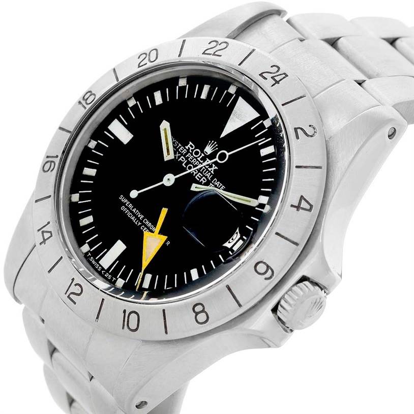 The Rolex Vintage Collection 1655 Men's Stainless Steel Black Dial 1655 Men's Stainless Steel Black Dial model is shown at a close-up angle, highlighting the watch face, bezel, and part of the bracelet.