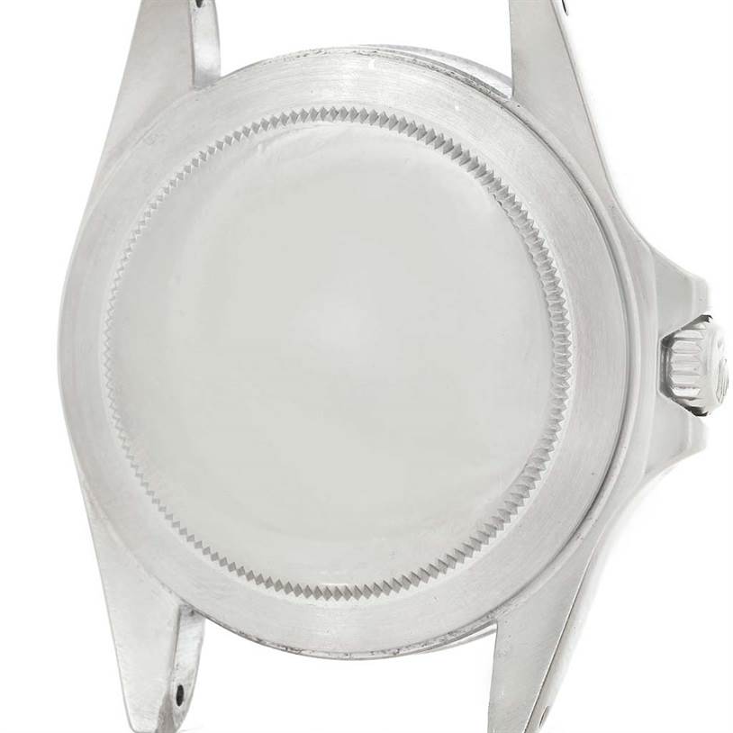 The image shows the back and sides of a Rolex Vintage Collection 1655 Men's Stainless Steel Black Dial 1655 Men's Stainless Steel Black Dial watch case without its strap.