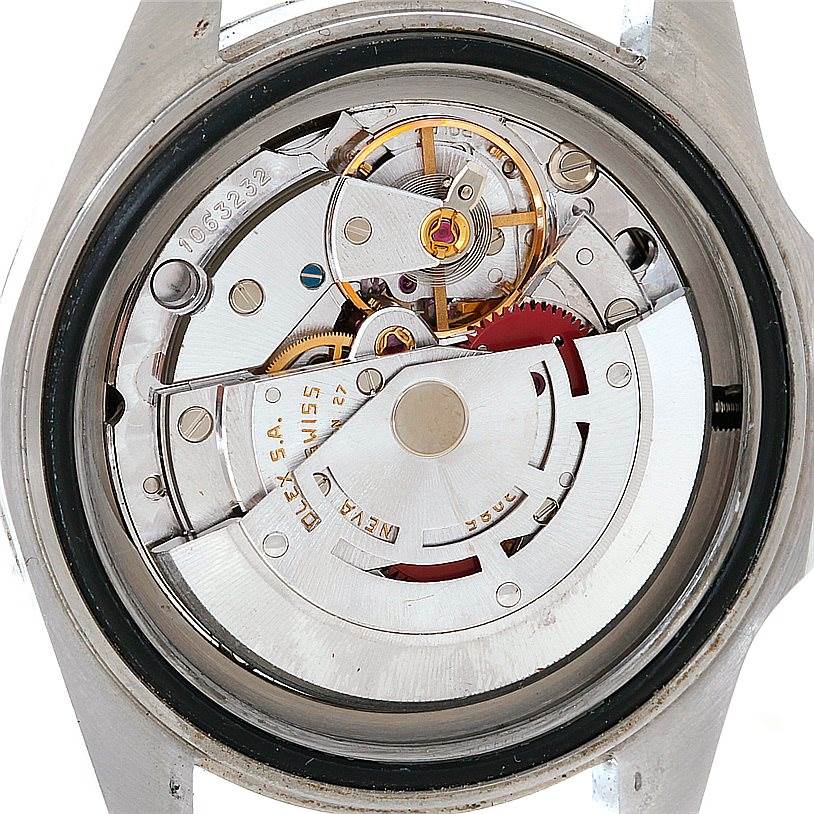 This image shows a close-up of the movement and internal components of the Rolex Vintage Collection 16550 Men's Stainless Steel Beige Dial 16550 Men's Stainless Steel Beige Dial watch.