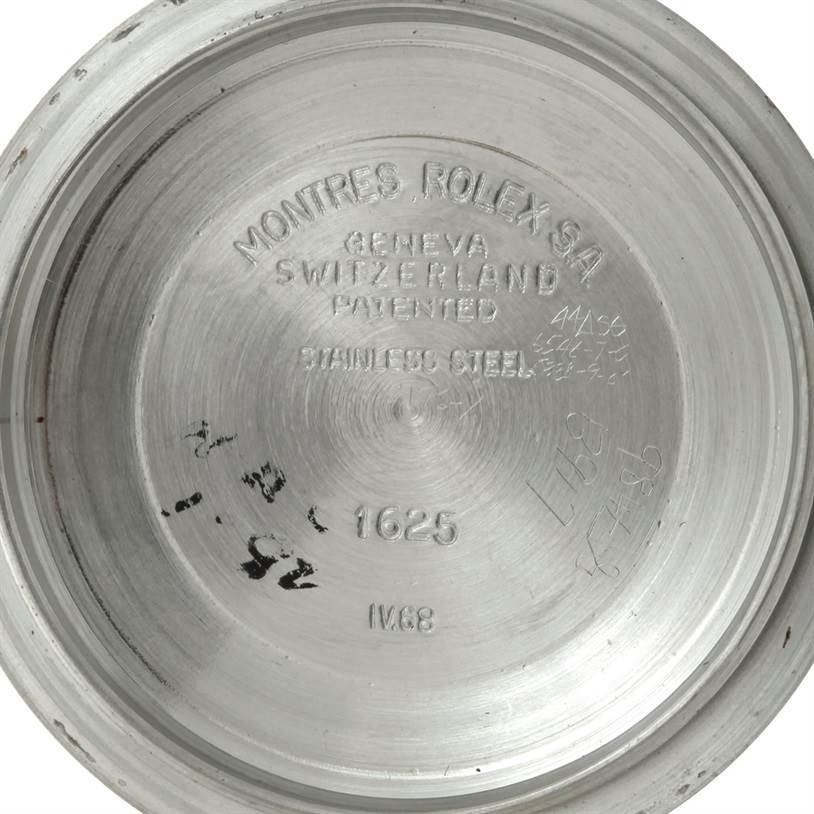 This image shows the inner side of the back case of a Vintage Collection Rolex model 1625 watch.