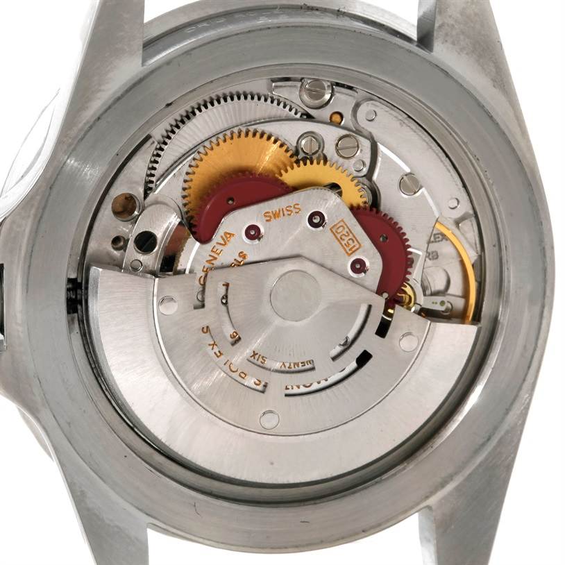 This image shows the internal mechanical components of the Rolex Vintage Collection 5513 Men's Stainless Steel Black Dial 5513 Men's Stainless Steel Black Dial model from a back angle.