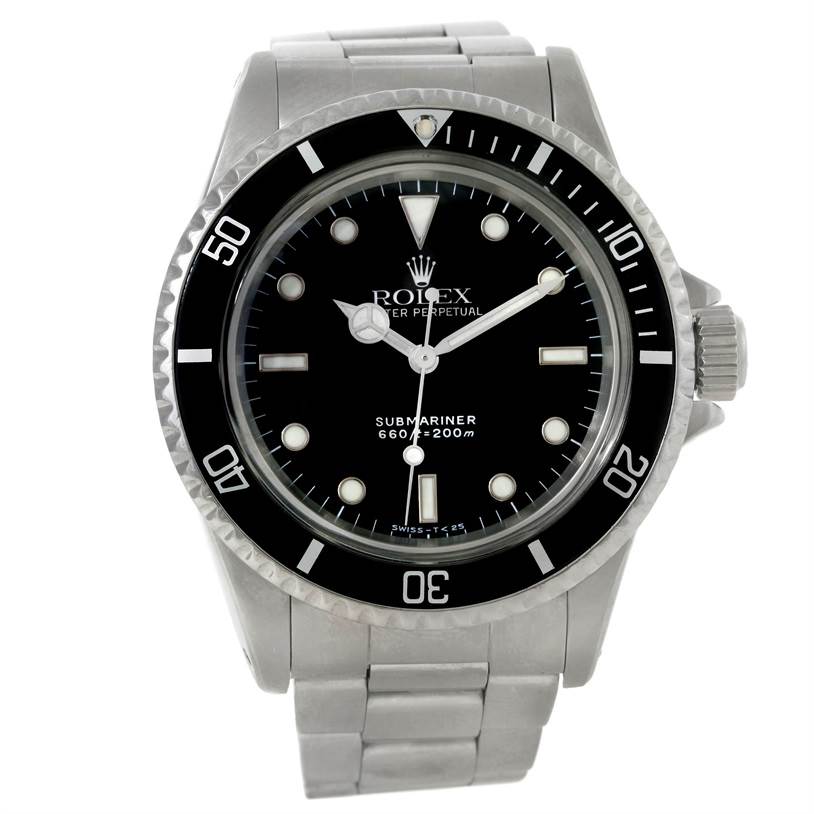 The Rolex Vintage Collection 5513 Men's Stainless Steel Black Dial 5513 Men's Stainless Steel Black Dial model watch is shown from a top-down angle, displaying the face, bezel, and bracelet.
