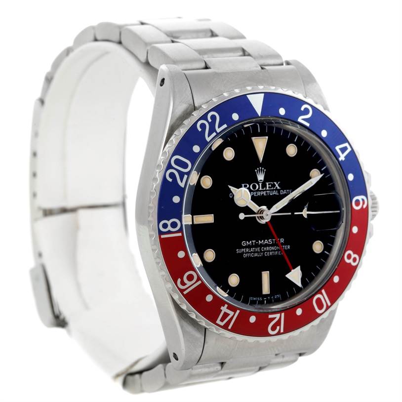 The Rolex Vintage Collection 16750 Men's Stainless Steel Black Dial 16750 Men's Stainless Steel Black Dial watch is shown at an angle highlighting its face, bezel, and metal bracelet.