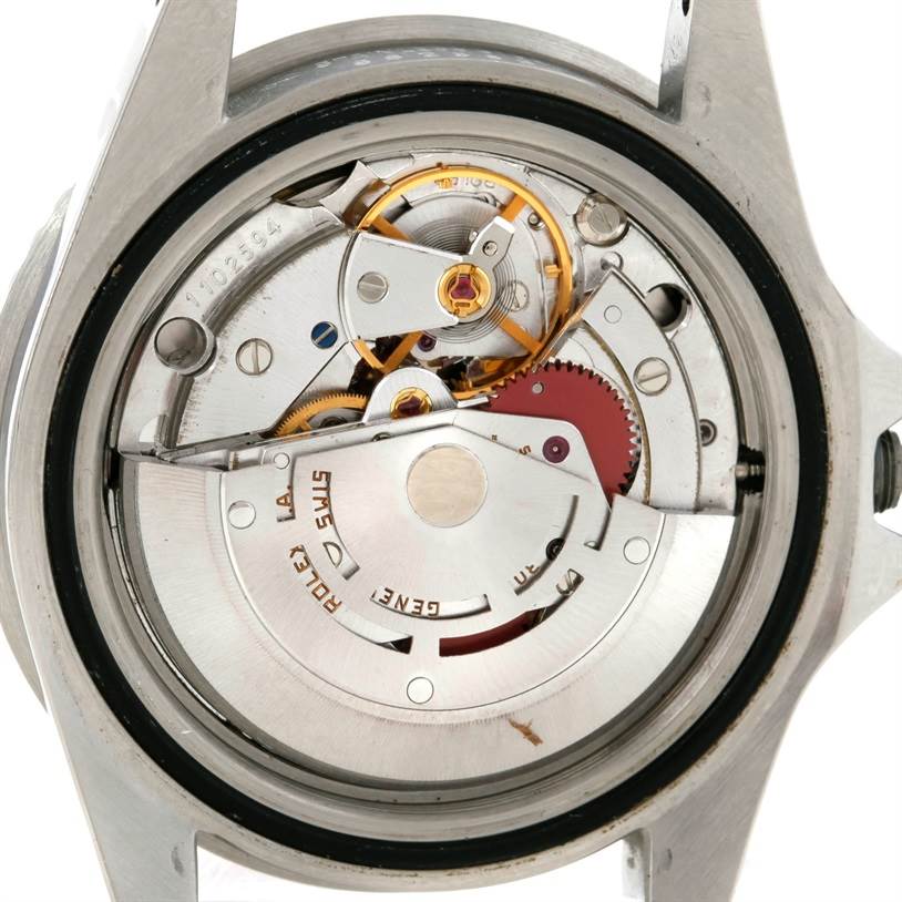 This image shows the internal mechanical movement of a Rolex Vintage Collection 16750 Men's Stainless Steel Black Dial 16750 Men's Stainless Steel Black Dial model from the back, displaying gears and components.