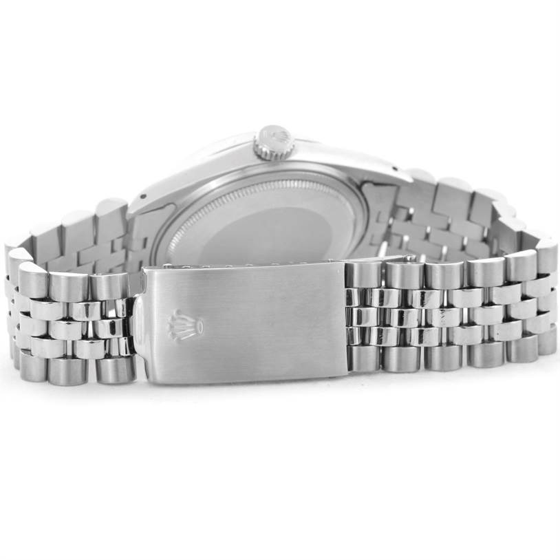 The image shows the clasp, case back, and bracelet of a Rolex Vintage Collection 1601 Men's Stainless Steel Silver Dial 1601 Men's Stainless Steel Silver Dial watch from a rear angle.